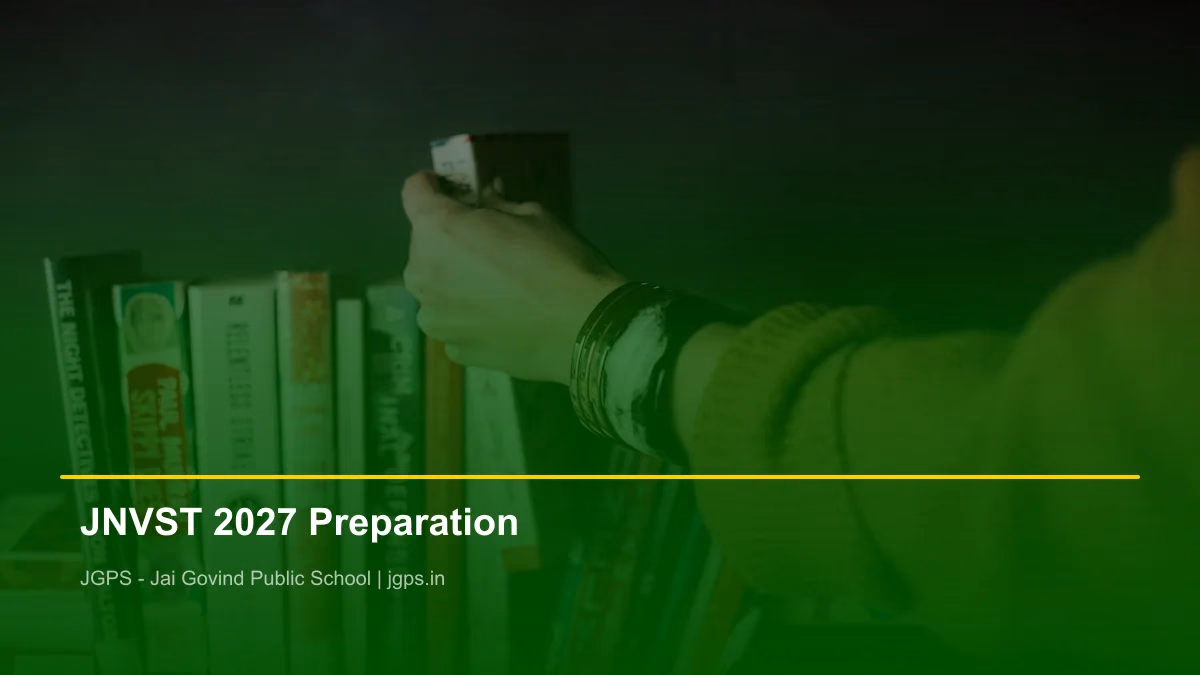 Parent helping child prepare for JNVST 2027 with books and study plan.