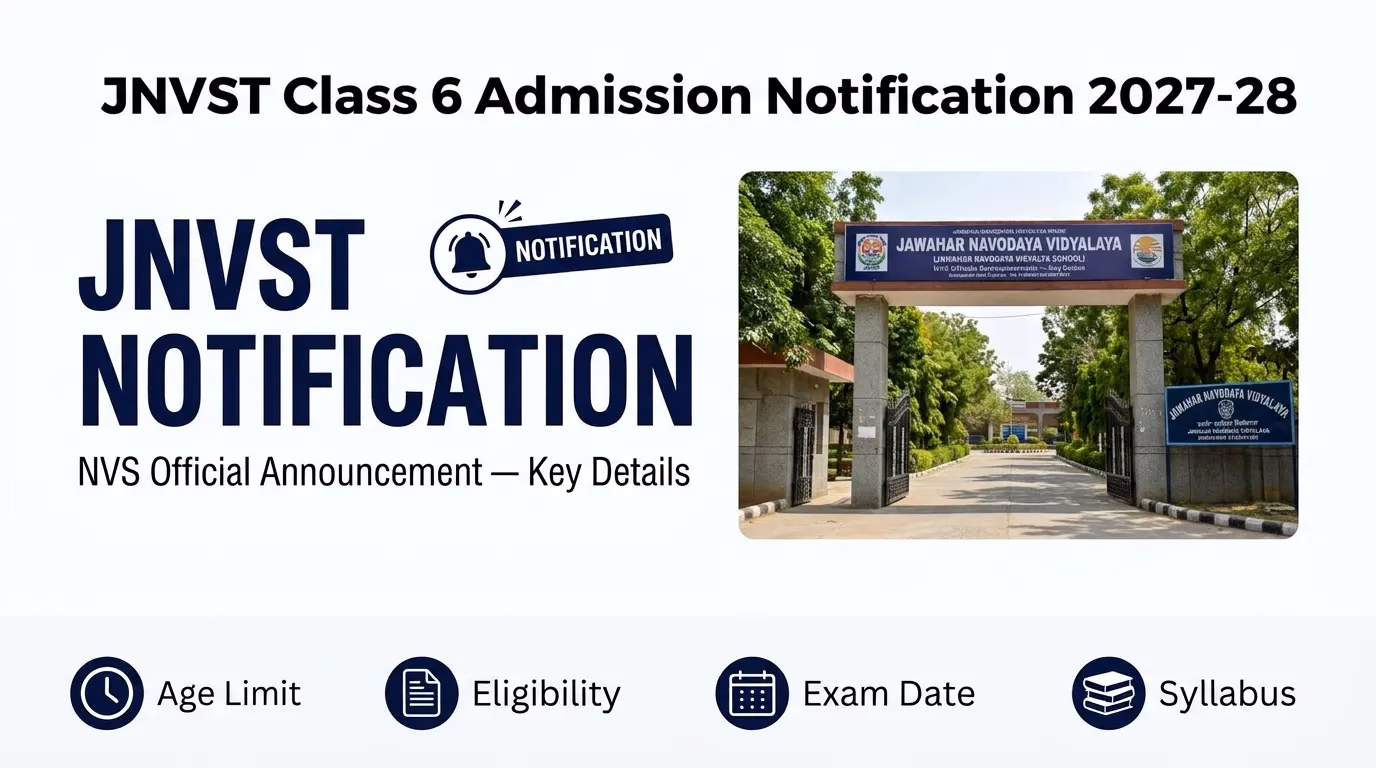 JNVST Class 6 Admission 2027 notification showing parents filling online form